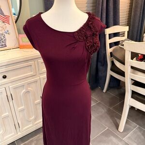 Merona Burgundy Midi Dress with Floral Accent